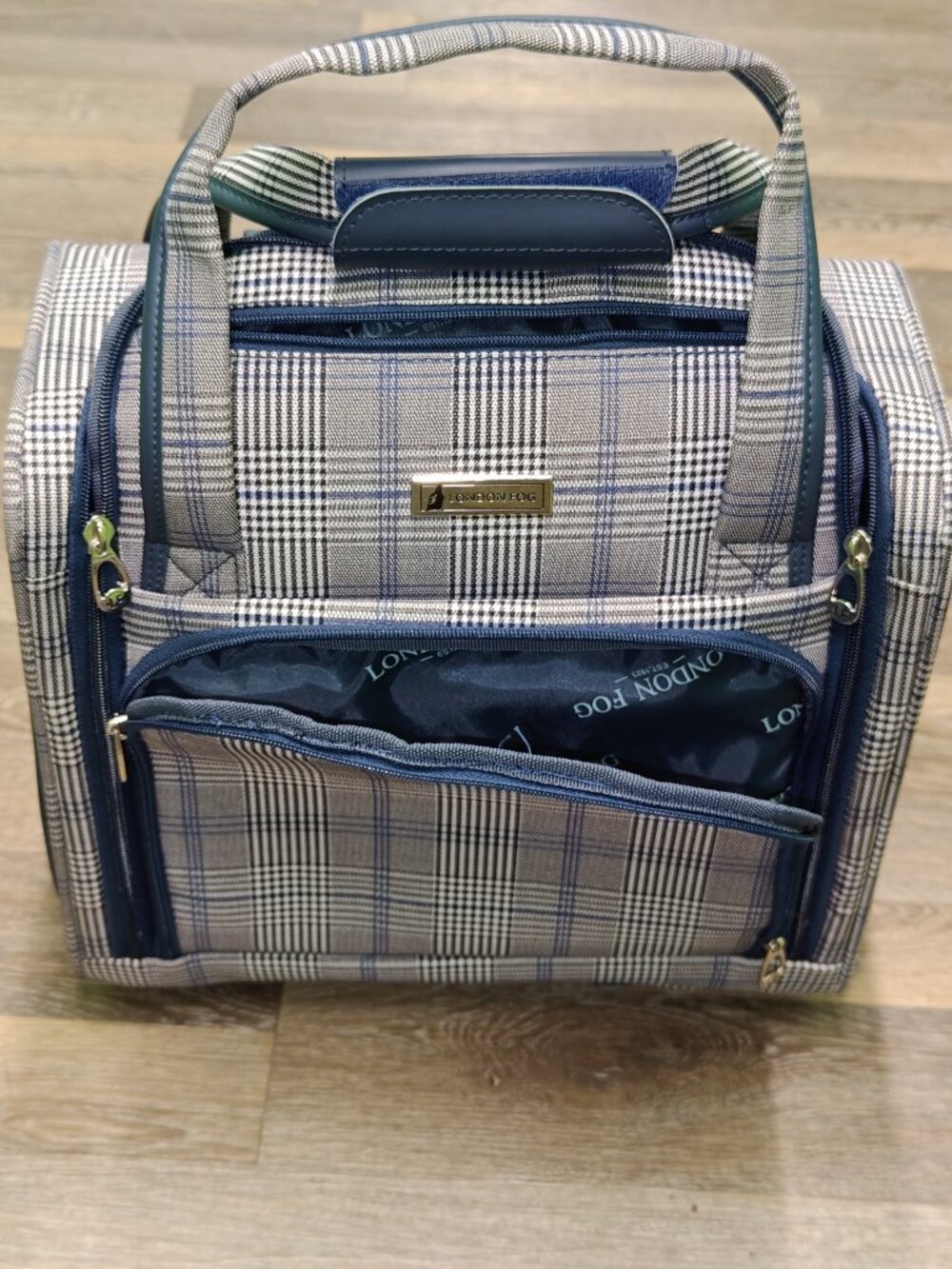 London Fog Devonshire 15" Under-Seat Rolling Carry-On — Navy Glen Plaid